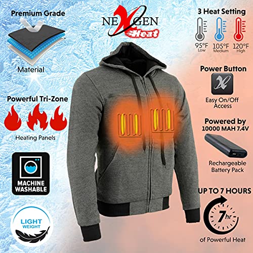 Large Milwaukee Performance-Men's Heated Hoodie w/FrontandBack Heating Elements-BATTERY PACK INCLUDED-GREY