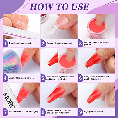 Morovan Dip Powder Nail Kit 8 Colors Nail Dip Powder Kit with Dip Powder Liquid Set Purple and Blue Powder for Starter French Nail Art Manicure DIY Salon