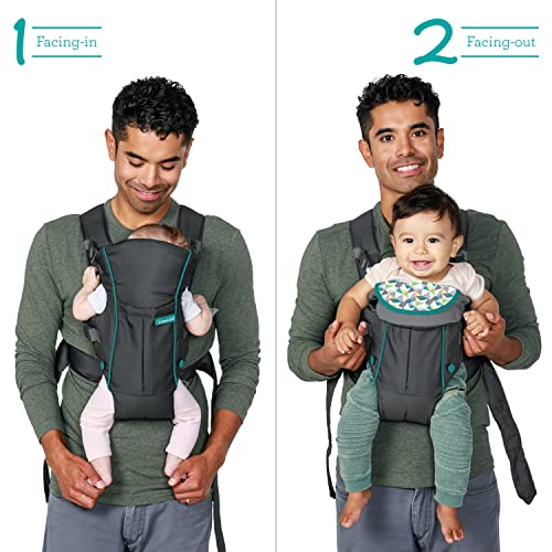Infantino Swift Classic Carrier with Pocket - 2 Ways to Carry Grey Carrier with Wonder Bib and Essentials Storage Front Pocket, Adjustable Back Strap, Inward and Outward Facing, Easy to Clean Material