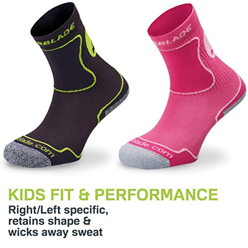 Rollerblade Performance Kids Socks, Inline Skating, Multi Sport, Black and Green, Small