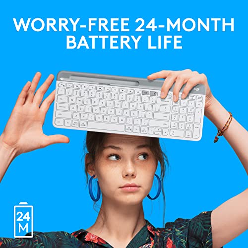 Logitech K585 Multi-Device Slim Wireless Keyboard, Built-in Cradle for Device; for Laptop, Tablet, Desktop, Smartphone, Win/Mac, Bluetooth/Receiver, Compact, Easy Switch, 24 Month Battery - Off White