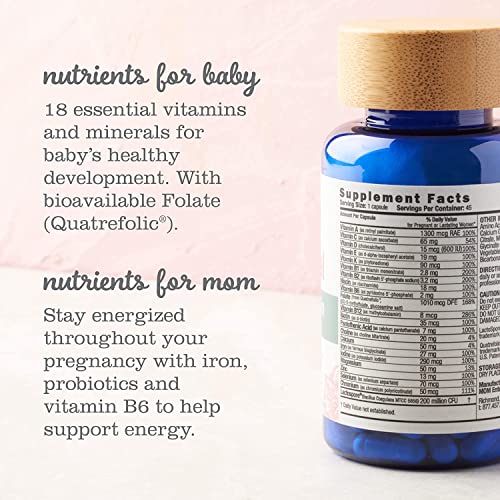 Mommy's Bliss Prenatal Multivitamin with Iron and Folic Acid, Supports Baby Development + Mom Immune System and Energy Levels w/ B Vitamins and Probiotics, Vegan and Gluten Free (45 Servings)