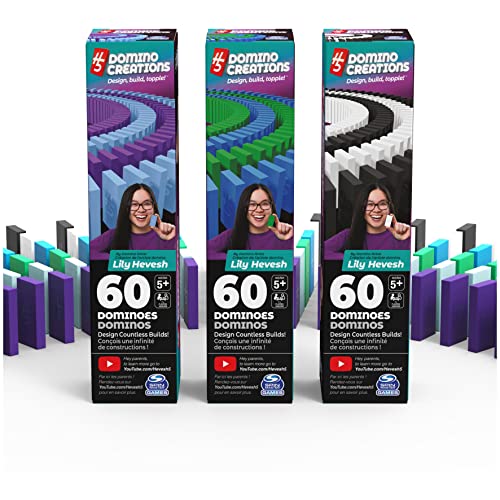 Spin Master Games H5 Domino Creations, 180-Piece Dominoes by Lily Hevesh Colorful 3-Pack Bundle of 60-Piece Packs, Family Game for Adults and Kids Ages 5 and up