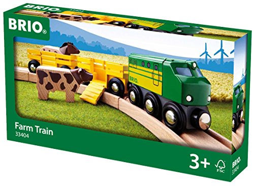 Brio World 33404 - Farm Train - 5 Piece Wooden Toy Train Set for Kids Age 3 and Up
