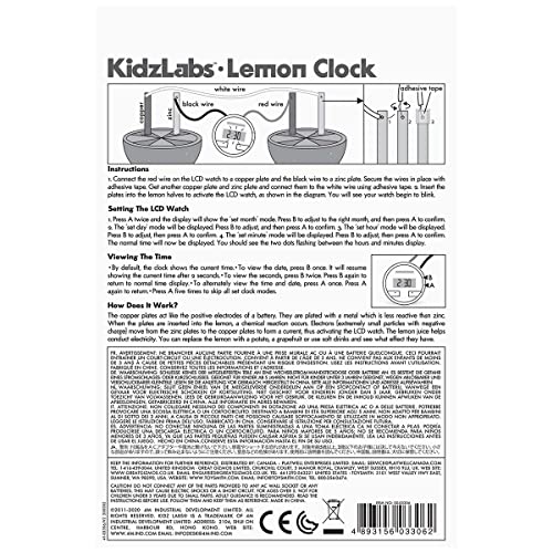 4M Kidzlabs Lemon Powered Clock, Chemical Electrical Science Lab Experiment - STEM Toys Educational Gift for Kids and Teens, Girls and Boys 12 Count (Pack of 1)