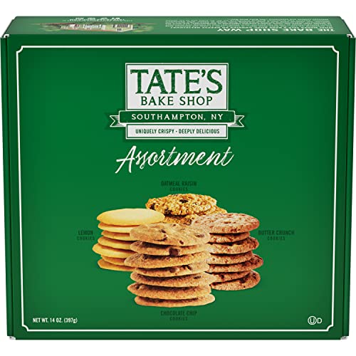 Tate's Bake Shop Cookies Gift Box, Tate Chocolate Chip Cookie, Oatmeal Raisin, Butter Crunch and Lemon Cookies, 14 oz