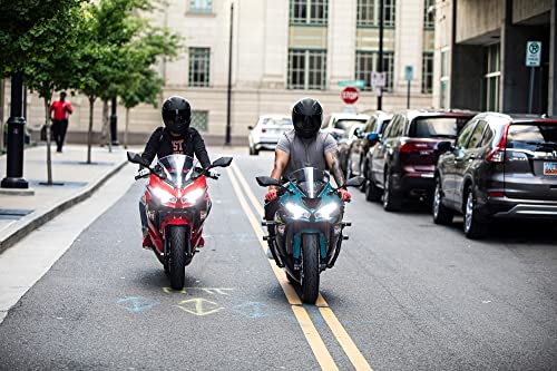 VCAN VX Lightweight Full Face Motorcycle Street Bike Helmet with Extra Tinted Visor DOT and ECE 22.05 Approved (Gloss Black Stream Blue, Large)