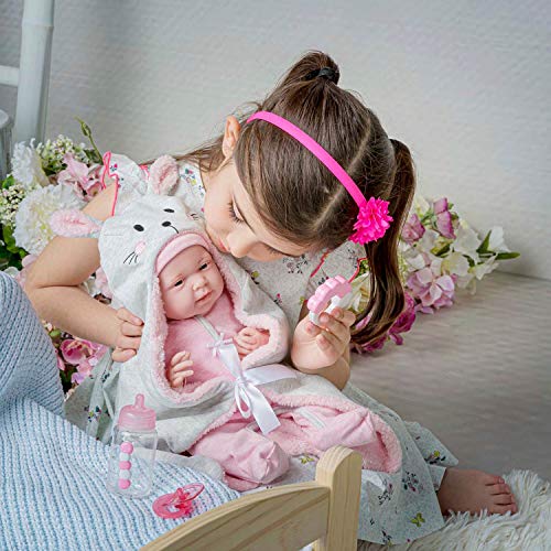 JC Toys - La Newborn Nursery | 8 Piece Bunting Soft Body Baby Doll Gift Set | 15.5' Life-Like Soft and Posable Newborn Doll with Accessories | Pink Bunny| Ages 2+ (18789)