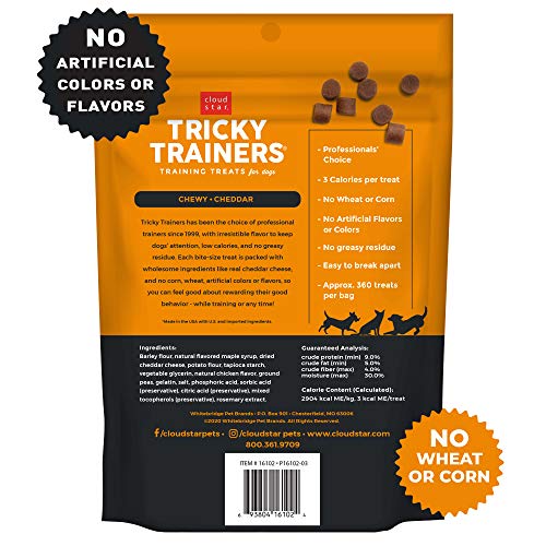 Cloud Star Tricky Trainers Chewy Low Calorie Dog Training Treats, Made in the USA Wheat and Corn Free, Soft Puppy Bites 14 oz Cheddar