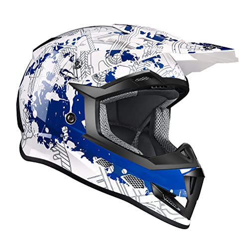 GLX GX623 DOT Kids Youth ATV Off-Road Dirt Bike Motocross Motorcycle Full Face Helmet Combo Gloves Goggles for Boys and Girls (Modern, X-Large)