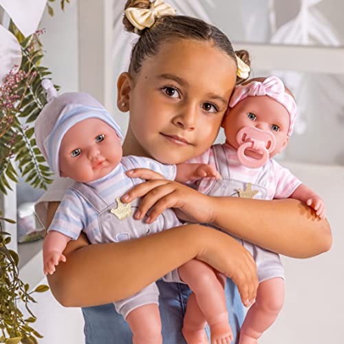 Berenguer Boutique 30050 TWINS- 15” Soft Body Baby Dolls - 12 Piece Gift Set with Open/Close Eyes- Perfect for Children 2+