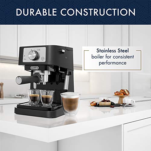 De'Longhi Stilosa Manual Espresso Machine, Latte and Cappuccino Maker, 15 Bar Pump Pressure + Milk Frother Steam Wand, Black / Stainless, EC260BK, 13.5 x 8.07 x 11.22 inches