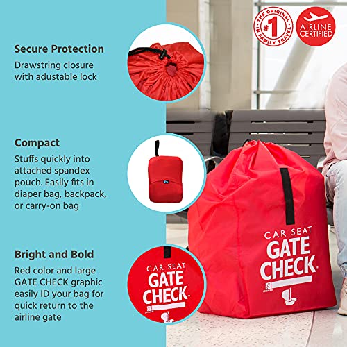 J.L. Childress Gate Check Bag for Car Seats - Car Seat Travel Bag - Fits All Car Seats, Infant carriers and Booster Seats - Car Seat Bag for Air Travel - Red