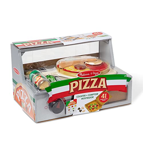 Melissa and Doug Top and Bake Wooden Pizza Counter Play Set (41 Pcs) - Pizza Toy Wooden Play Food Set, Pretend Pizza Sets For Kids Ages 3+