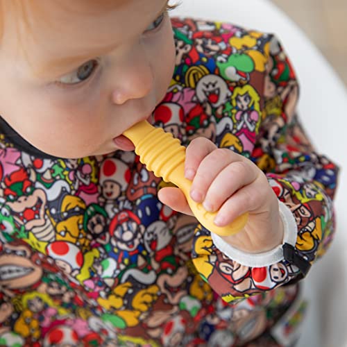 Bumkins Bibs, Nintendo Super Mario Baby and Toddler Bibs, Bibs for Girls and Boys 6-24 Months, Long Sleeve Bib, Baby Bibs for Eating, Waterproof Fabric Sleeved Smock