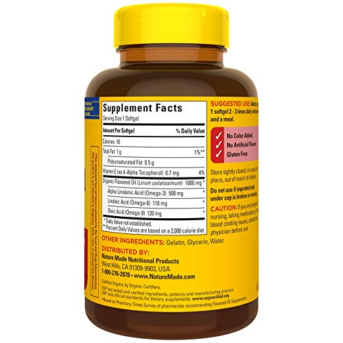 Nature Made Flaxseed Oil 1000 mg, Dietary Supplement for Heart Health Support, 100 Softgels