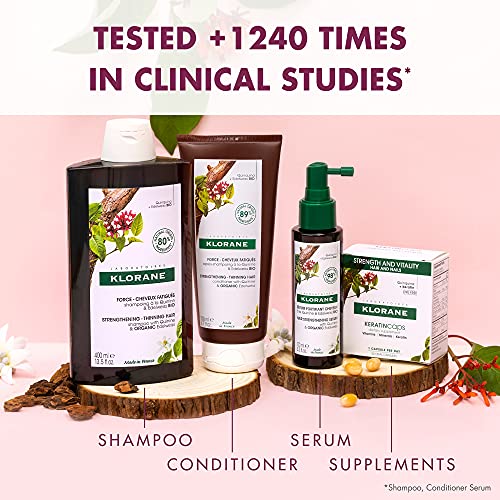 Klorane KERATINcaps Dietary Supplements with Biotin, Quinine, B Vitamins for Thicker, Stronger Hair and Nails, Caffeine-Free, Dye Free, 30 Day Supply