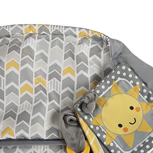 Boppy Shopping Cart and High Chair Cover, Sunshine Yellow and Gray Chevron with Changeable SlideLine Sun Book Toy, Plush Comfort with 2-point Safety Belt, Wipeable and Machine Washable, 6-48 Months
