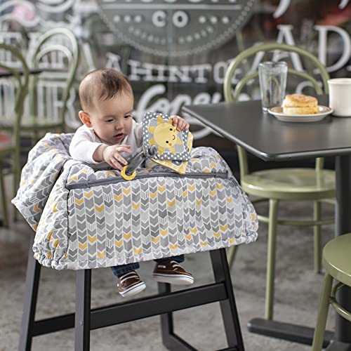 Boppy Shopping Cart and High Chair Cover, Sunshine Yellow and Gray Chevron with Changeable SlideLine Sun Book Toy, Plush Comfort with 2-point Safety Belt, Wipeable and Machine Washable, 6-48 Months