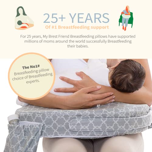 My Brest Friend Deluxe Nursing Pillow for Breastfeeding and Bottle Feeding, Enhanced Posture Support, Double Straps and Removable Extra Soft Slipcover, Flower Key Grey