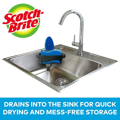 Scotch-Brite Sink Corner Caddy with Non-Scratch Scrub Sponge, Save Counter Space, Sponge Holder