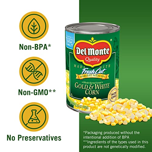 Del Monte Canned Harvest Select Fresh Cut Whole Kernel Sweet Gold and White Corn, 15.25 Ounce (Pack of 12)
