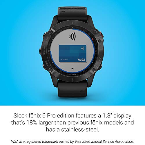 Garmin 010-02158-01 fenix 6 Pro, Premium Multisport GPS Watch, Features Mapping, Music, Grade-Adjusted Pace Guidance and Pulse Ox Sensors, Black
