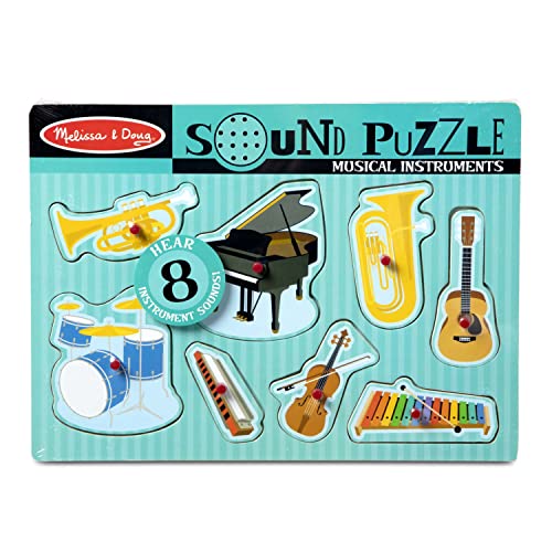 Melissa and Doug Musical Instruments Sound Puzzle - Wooden Peg Puzzle (8 pcs) - Wooden Peg Chunky Baby Puzzle, Music Learning Toys, Musical Sound Puzzles For Toddlers And Preschoolers Ages 2+