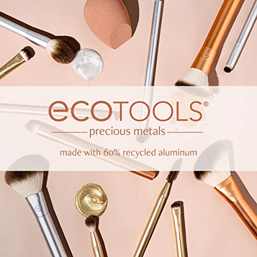 EcoTools Precious Metals Face Blend and Sculpt Set, Makeup Brush Kit, Foundation Brush, Ecofriendly Makeup Brush Kit, Recycled Aluminum, Chrome, Precision, 4 Piece Set