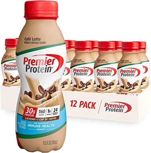 Premier Protein Shake, Café Latte, 30g Protein, 1g Sugar, 24 Vitamins and Minerals, Nutrients to Support Immune Health 11.5 fl oz, 12 Pack