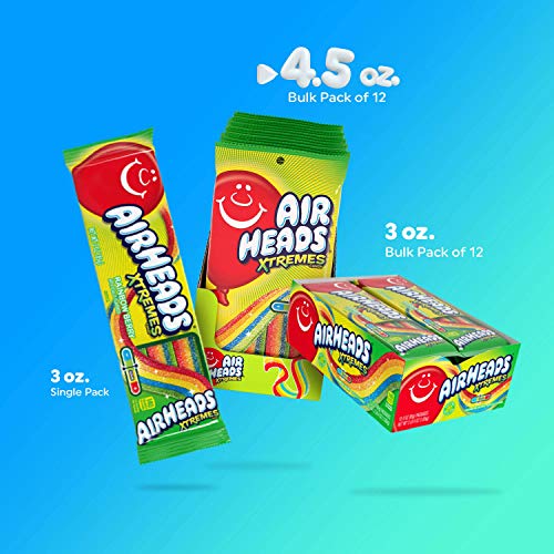 Airheads Xtremes Belts Sour Candy, Rainbow Berry, Non Melting, Bulk Party Bag, 4.5 oz (Pack of 12)