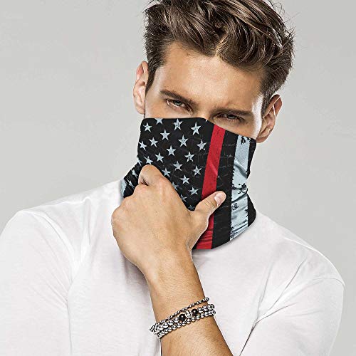 Neck Gaiter Face Mask Scarf - Proudly Made in The USA. Sun and Dust Protection, Sport, Bandanas for Fishing, Hiking, Cycling, Motorcycling, Running - Green Camo Flag and Red Stripe Flag