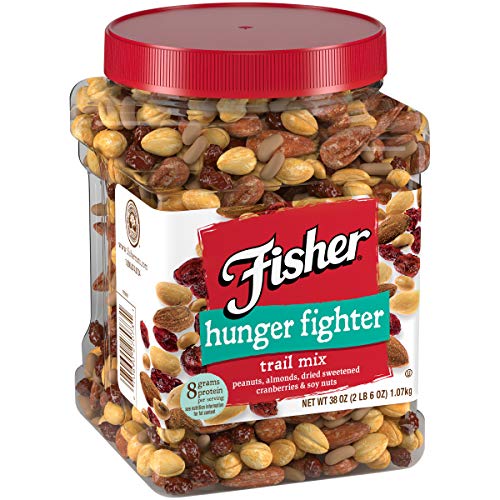 Fisher Snack Hunger Fighter Trail Mix, 38 Ounces, Peanuts, Almonds, Dried Sweetened Cranberries, Soy Nuts