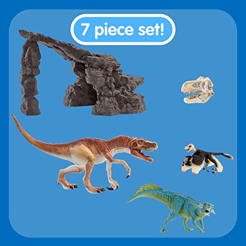 Schleich Dinosaurs, Dinosaur Gifts for Boys and Girls, Dinosaur Playset Cave and Realistic Dinosaur Figures, 7 Pieces, Ages 4+