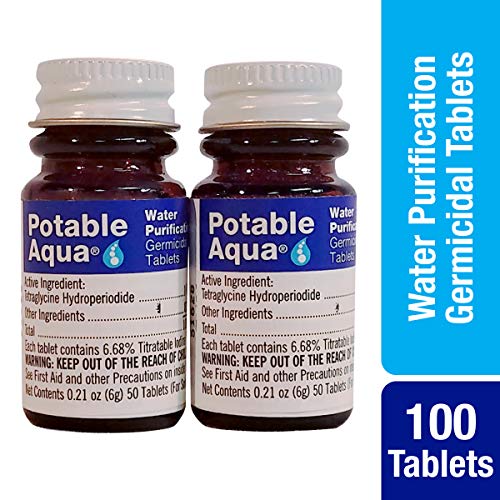 Potable Aqua Water Purification Tablets, Portable and Effective Water Purification Solution for Camping, Hiking, Emergencies, Natural Disasters and International Travel, Two 50ct Bottles
