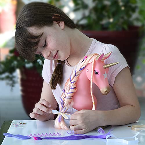 Breyer Horses Beauty Styling Head | Stardust | Pink Extra-Long Silky No Tangle Mane | 10' x 4.25' x 4.25' | Styling Book, Brush, Hair Coils, Clips, Elastics | Unicorn Toy | Model #7405