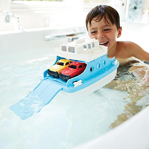 Green Toys Ferry Boat with Mini Cars Bathtub Toy, Blue/White, Standard