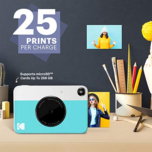 KODAK Printomatic Digital Instant Print Camera - Full Color Prints On ZINK 2x3' Sticky-Backed Photo Paper (Blue) Print Memories Instantly