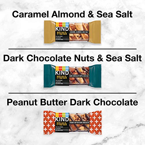 KIND Bar Minis, Variety Pack, Dark Chocolate Nuts and Sea Salt, Peanut Butter Dark Chocolate, Caramel Almond Sea Salt, Healthy Snacks, Gluten Free, Low Calorie Snacks, Low Sugar, 30 Count