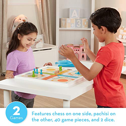Melissa and Doug Double-Sided Wooden Chess and Pachisi Board Game with 42 Game Pieces (17.5ââ‚¬ W x 17.5ââ‚¬ L x 1.5ââ‚¬ D)
