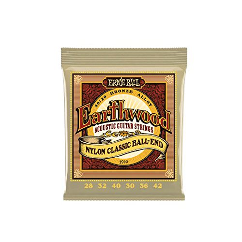 Ernie Ball Folk Nylon Clear and Gold Ball-End 80/20 Bronze Acoustic Guitar Strings, 28-42 Gauge (P02069)