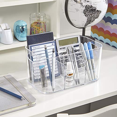 STORi Bliss 5-Compartment Plastic Cosmetic Organizer | Clear | Rectangular Divided Makeup Bin and Vanity Storage Caddy with Pass-Through Handles | Round Corner Design | Made in USA
