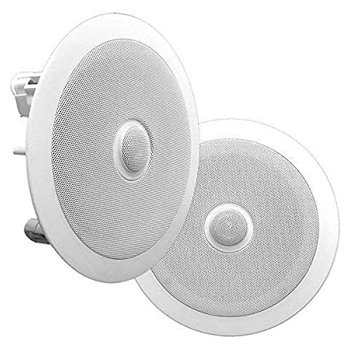 Pyle 8” Ceiling Wall Mount - Pair Of 2-Way Midbass Woofer Speaker Directable 1” Titanium Dome Tweeter Flush Design W/ 55Hz-22kHz Frequency Response and 300 Watts Peak Easy Installation - Pyle PDIC80