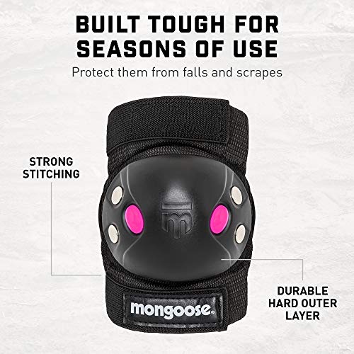 Mongoose Youth BMX Bike Gel Knee and Elbow Pad Set, Multi-Sport Protective Gear, Black/Pink