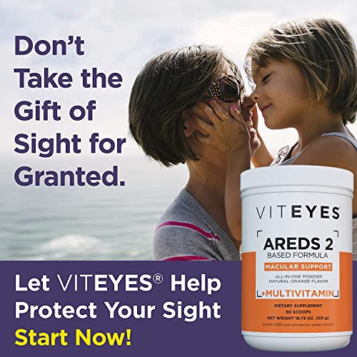 Viteyes AREDS 2 Powder + Multivitamin, Macular Protection, Alternative to AREDS 2 chewables, No Pills, AREDS 2 Drink, Eye Vitamins, Natural Orange Flavor, 90 Scoops (531 g)