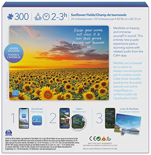 300-Piece Calm Jigsaw Puzzle for Relaxation, Stress Relief, and Mood Elevation, for Adults and Kids Ages 8 and up, Sunflower Fields