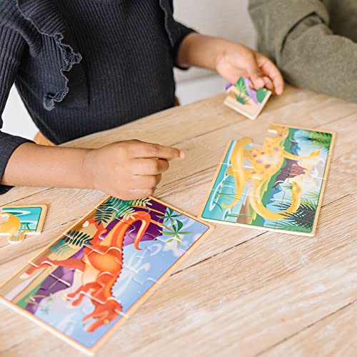 Melissa and Doug Dinosaurs 4-in-1 Wooden Jigsaw Puzzles in a Storage Box (48 pcs) - Kids Puzzle, Dinosaur Puzzles for Kids Ages 3+ - FSC-Certified Materials