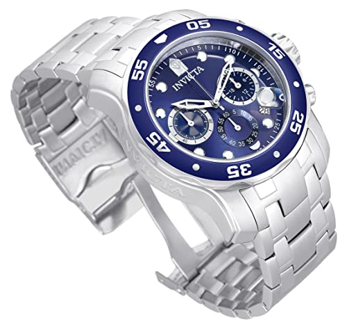 Invicta Men's 0070 'Pro Diver Collection' Stainless Steel and Blue Dial Watch