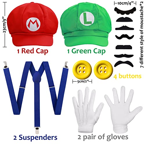 MOVINPE Super Mario Bros Mario and Luigi Hats Caps Mustaches Gloves Buttons Cosplay Costume