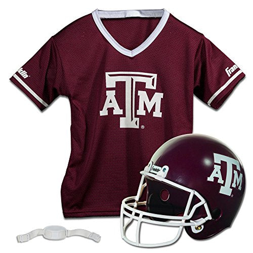 Franklin Sports Texas AandM Aggies Kids College Football Uniform Set - NCAA Youth Football Uniform Costume - Helmet, Jersey, Chinstrap Set - One Size